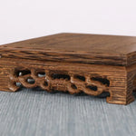 support décoratif bois artisanal 14cm 12cm 10cm 8cm marron foncé ornements sculptés traditionnel