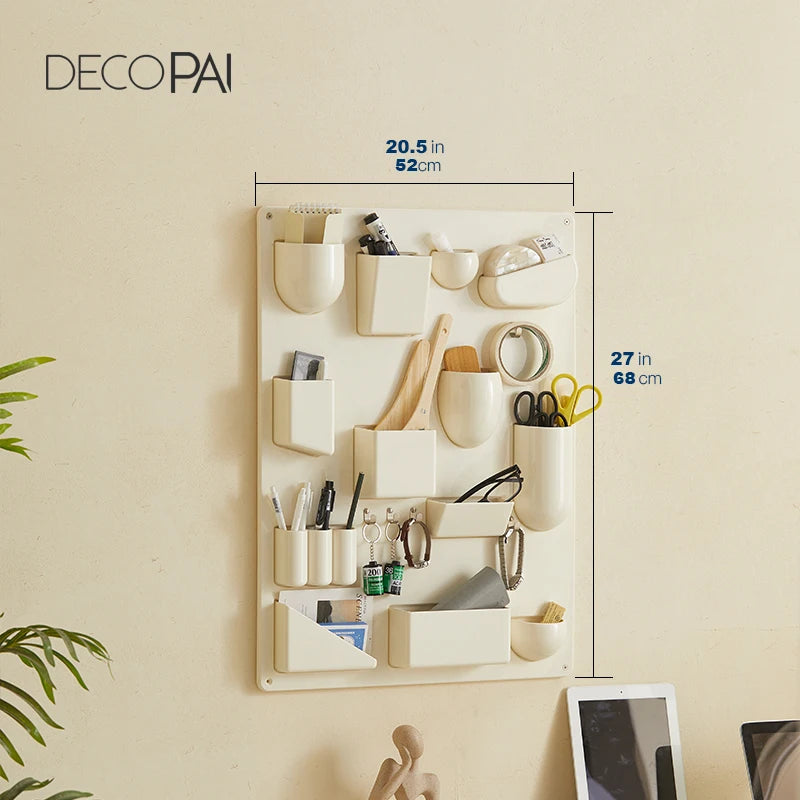 panneau rangement mural moderne beige clair 15 compartiments vis fixation boîtes outils chambre