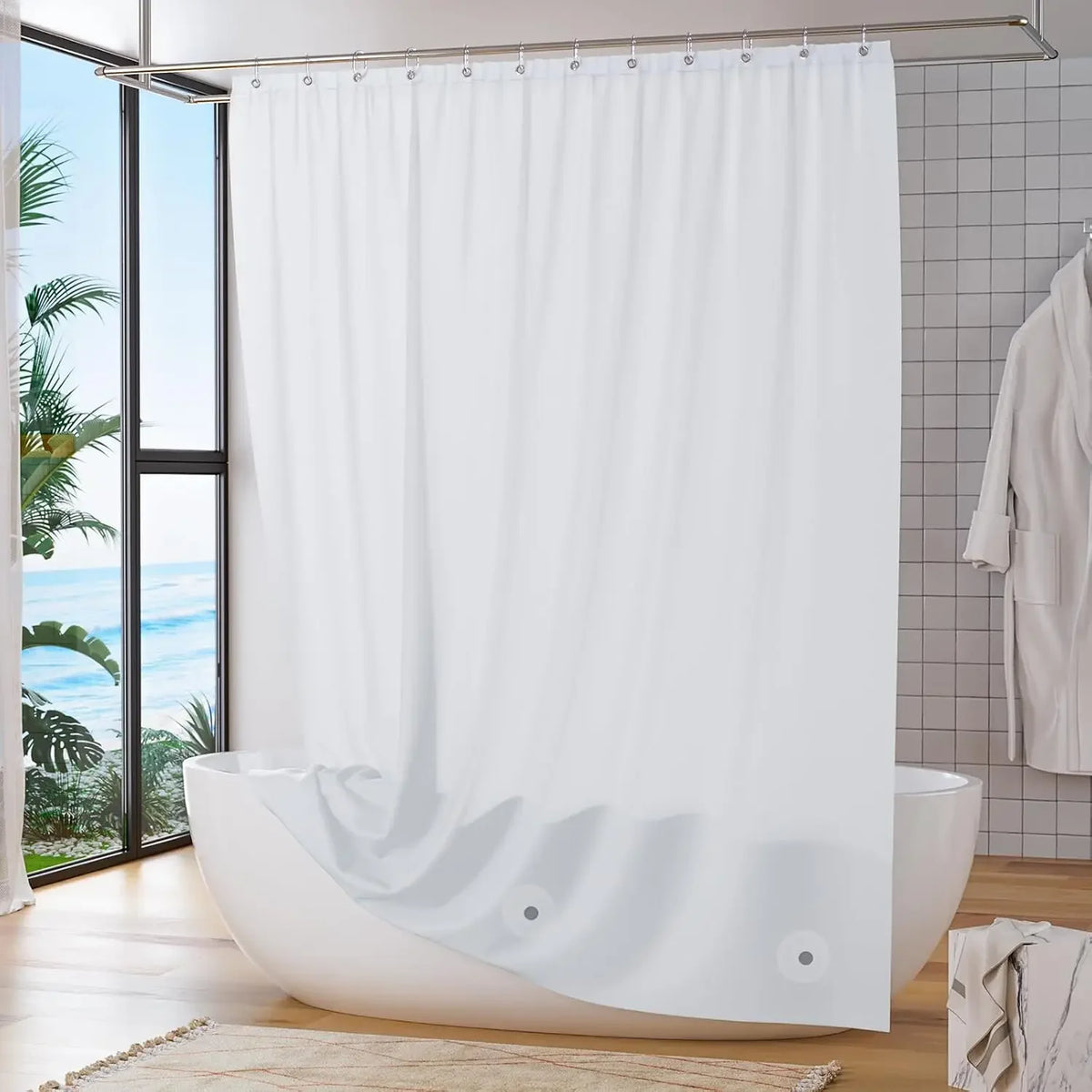 rideau douche blanc moderne aimants poids opacité 120x200cm neutre salon