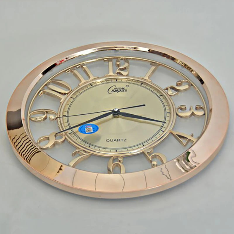 horloge murale quartz transparente classique noir doré argenté chiffres romains cadran quadrillé sans fixation