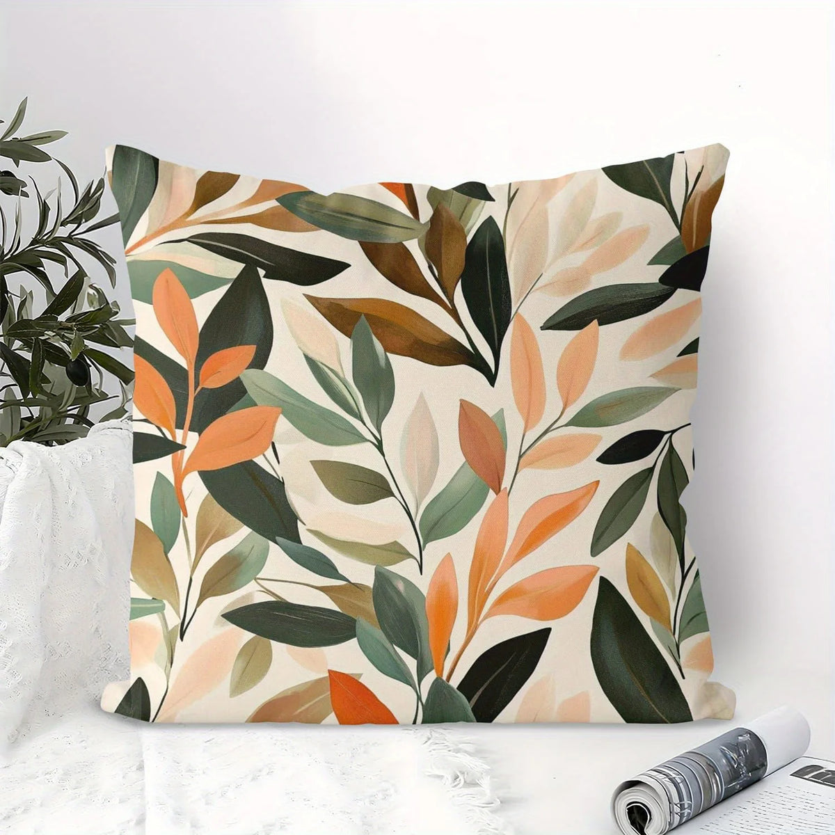 taies d'oreiller décoratives imprimées floral motifs fleurs oiseaux polyester vert clair blanc zip 45x45cm