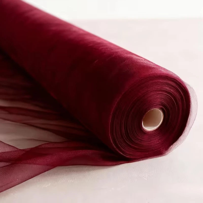 tissu mousseline soie rouleau 50mètres transparent rouge profond blanc décoration mariage