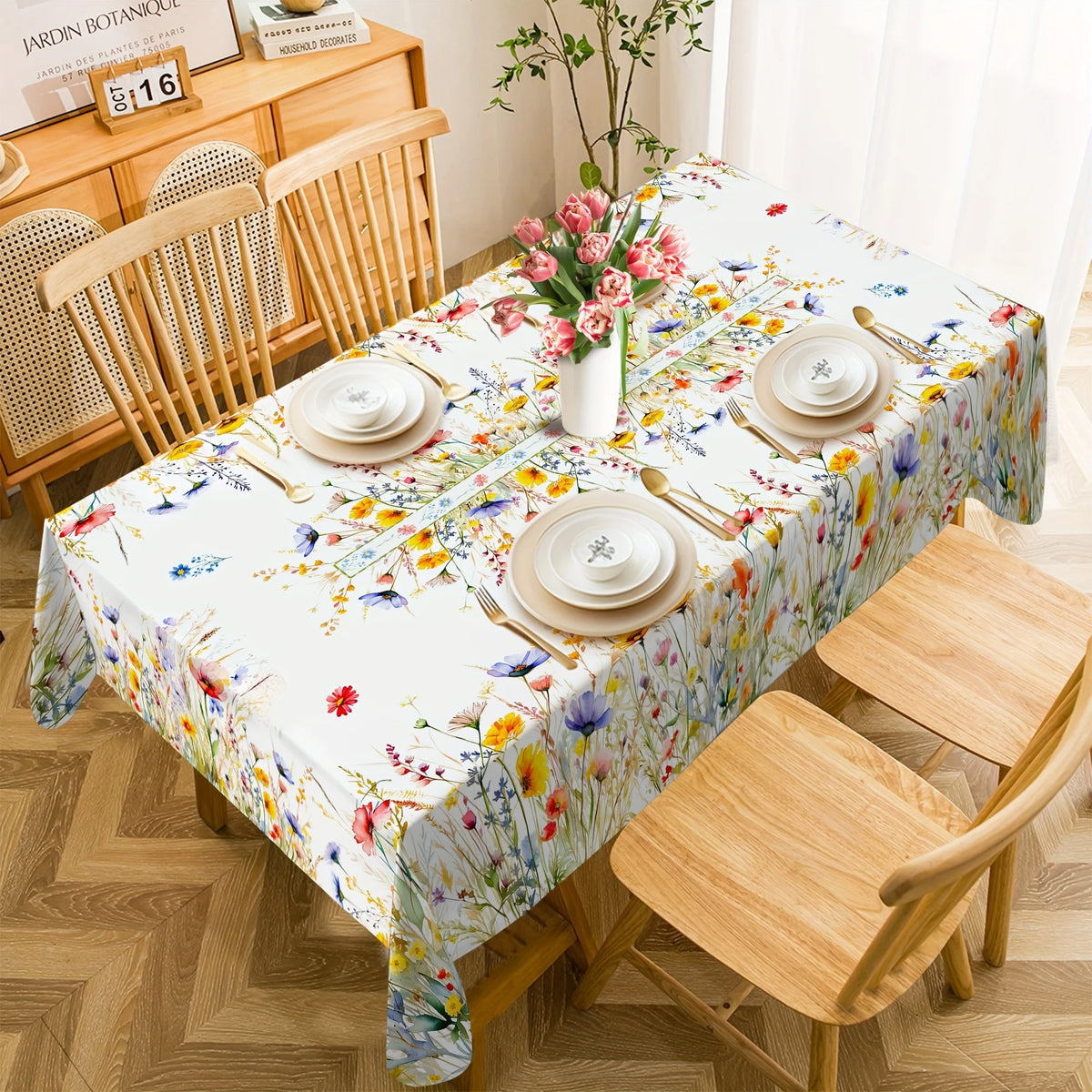 nappe rectangulaire fleurs colorées moderne réutilisable polyester maison printemps multicolore jaune rouge bleu vert