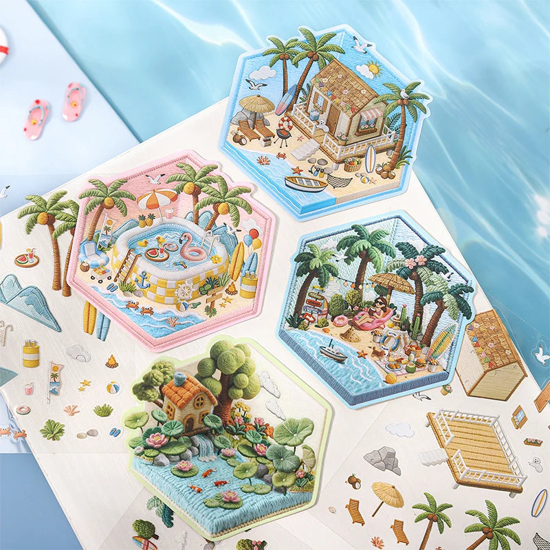 autocollants decoratifs plage palmiers parasols piscines maison accessoires enfants cartoona opaques adhésifs