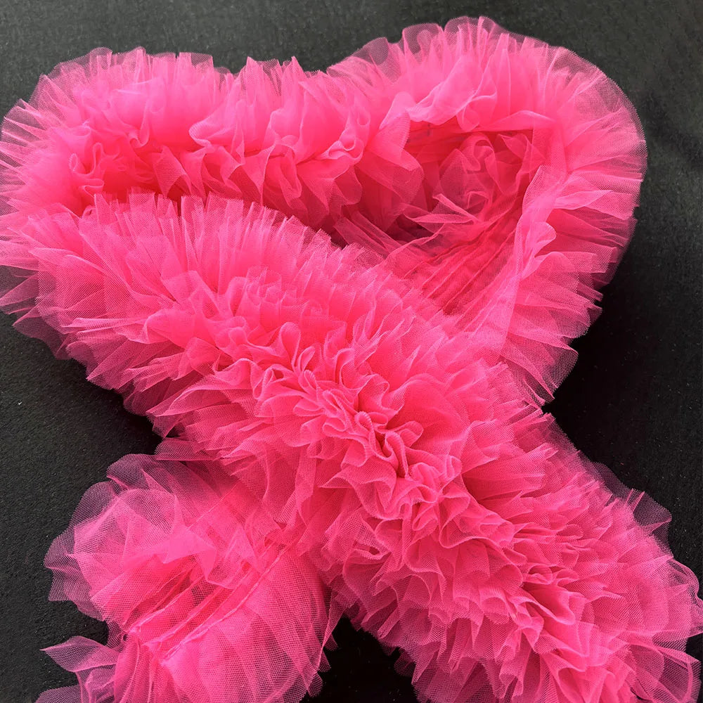 ruban tulle plissé rose clair blanc rouge bleu clair noir décoratif festif résistant clips
