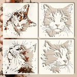 stencils peinture chat blanc marron bleu abstrait adhésif lavable rond