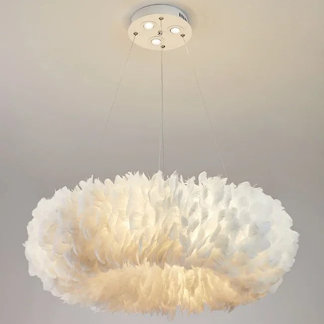 Suspension lumineuse plumes blanc moderne ampoules led 10 15mètres carrés