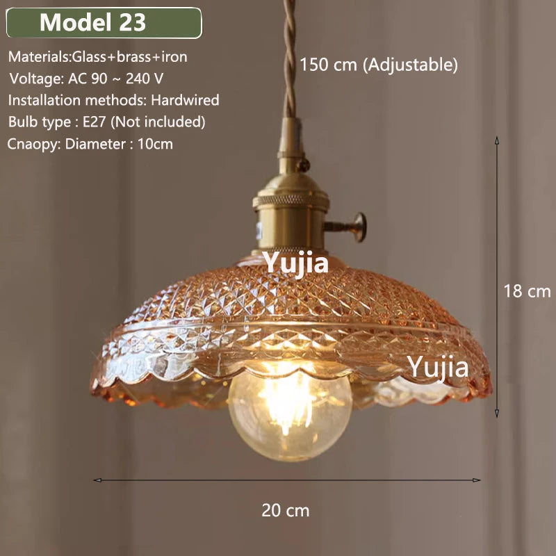 suspension lumineuse vintage transparente relief doré éclairage rétro chambre salon