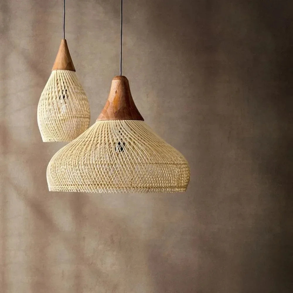 suspension lumineuse tissée naturelle moderne rustique salon chambre led 90 260v e27