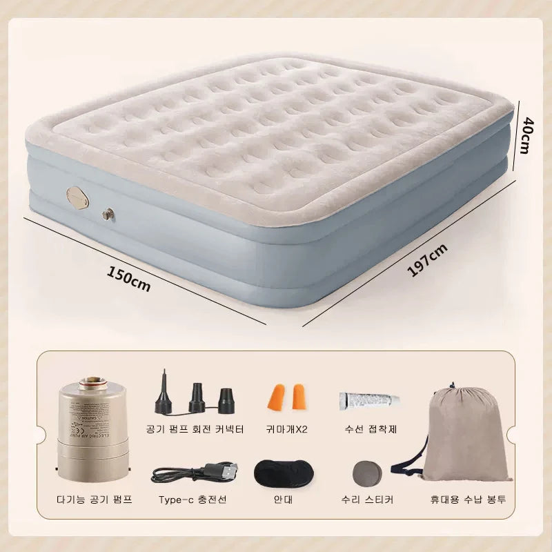 matelas gonflable beige moderne bosses pompe électrique double camping intérieur