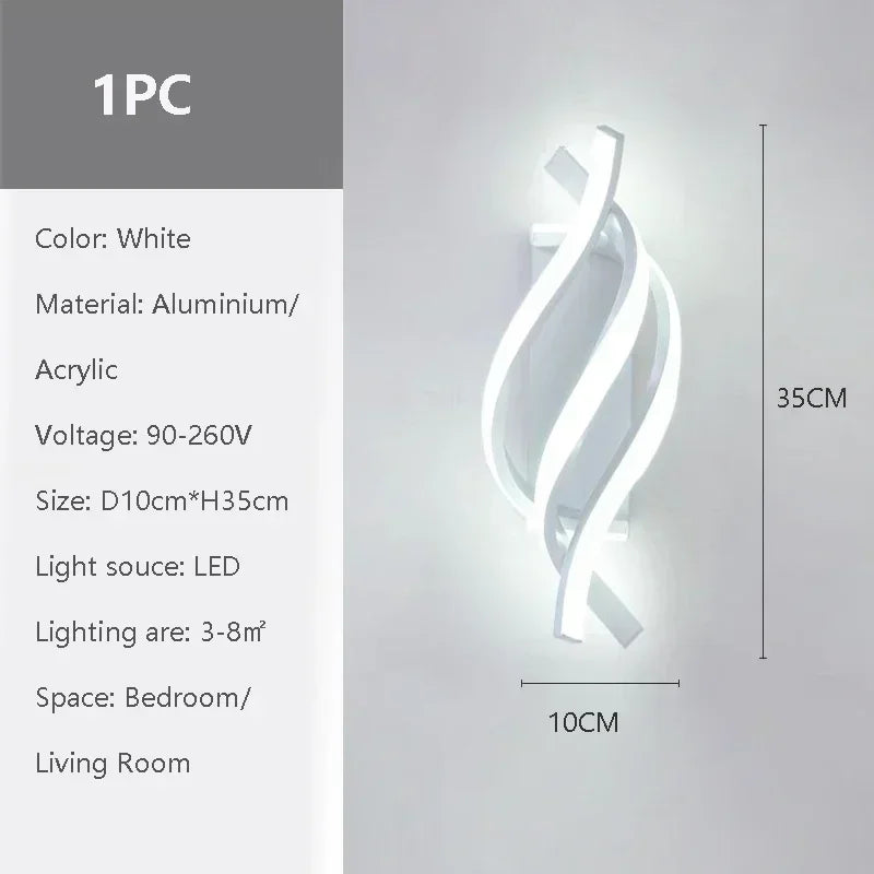 lampe murale moderne abstraite aluminium blanc noir éclairage chambre coucher led couleurs