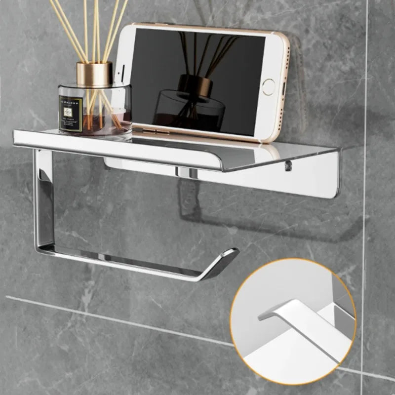 porte papier toilette étagère téléphone support mural acier inoxydable moderne argenté noir minimaliste rangement