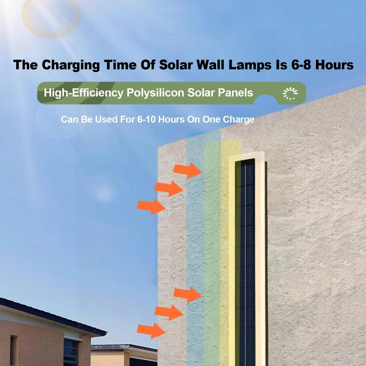 lampe murale solaire ip65 led 60cm blanc noir rayures modernes 6000mAh 610h