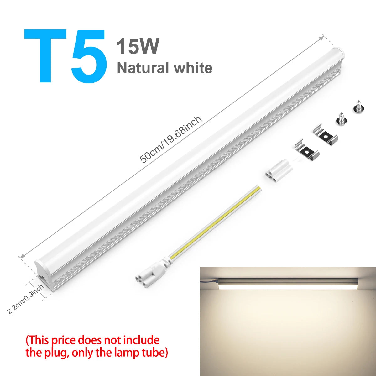 tube led blanc lisse moderne 50cm clips aluminium éclairage intérieur économie d'énergie
