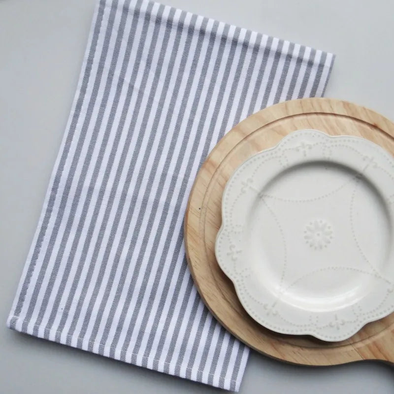 serviettes table coton rayures gris clair blanc absorption rapide séchage rapide moderne cuisine utilisation