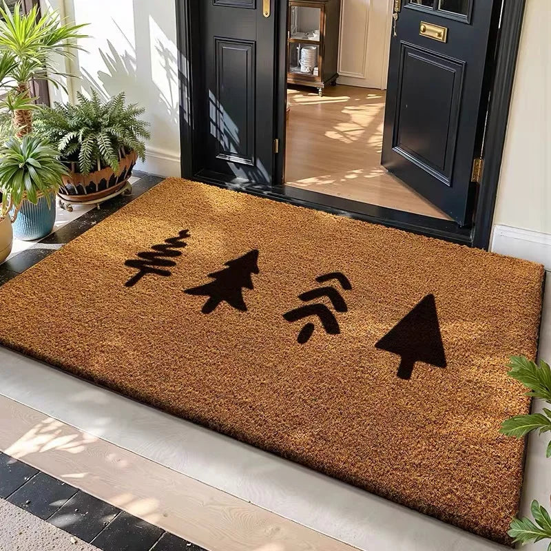tapis d'entrée décoratif marron clair motif accueil pattes chien intérieur extérieur antidérapant lavable moderne