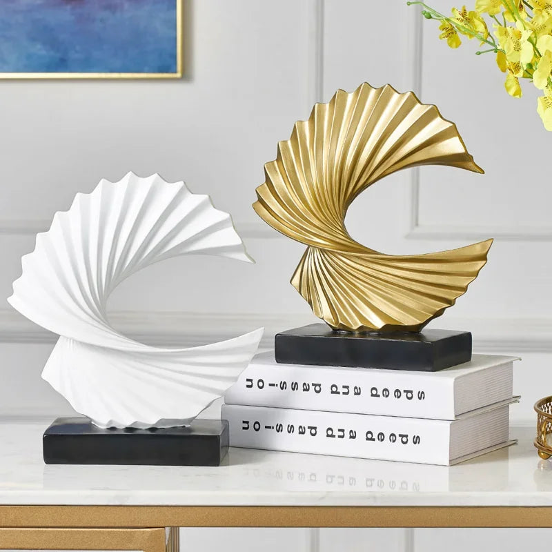 sculpture décorative or résine abstraite moderne spirale plis noir table maison
