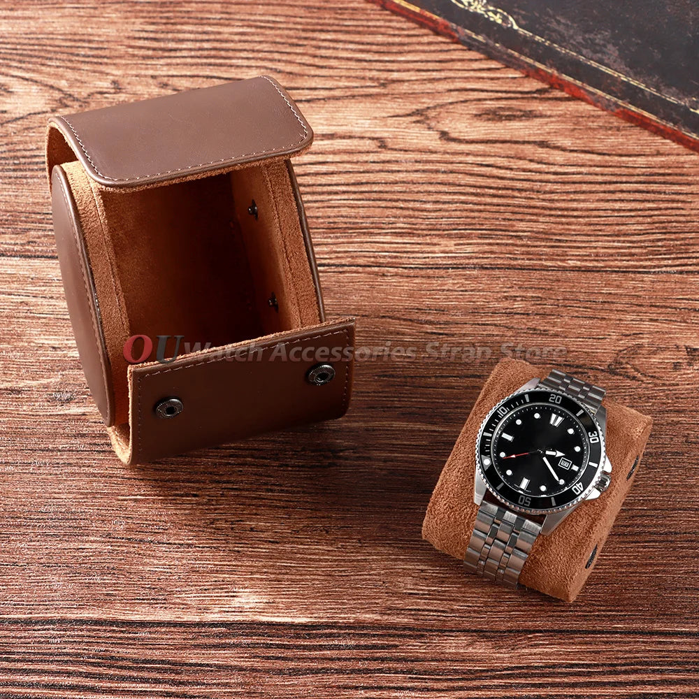 boîte rangement montres cuir marron clair simili cuir classique portable organisation horlogerie masculine