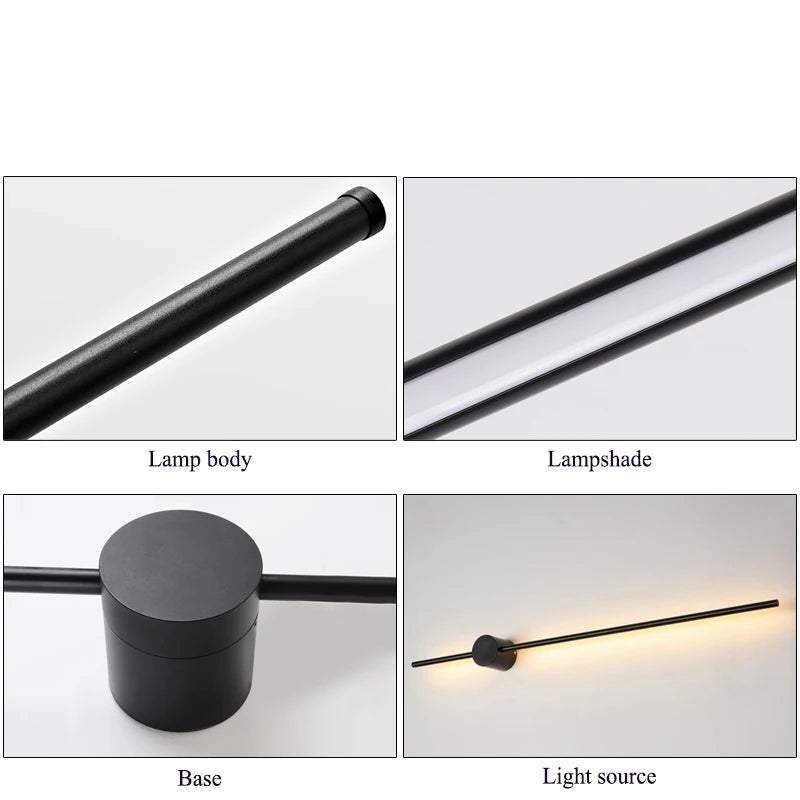 lampe murale led moderne noire 80cm minimaliste éclairage chambre cuisine