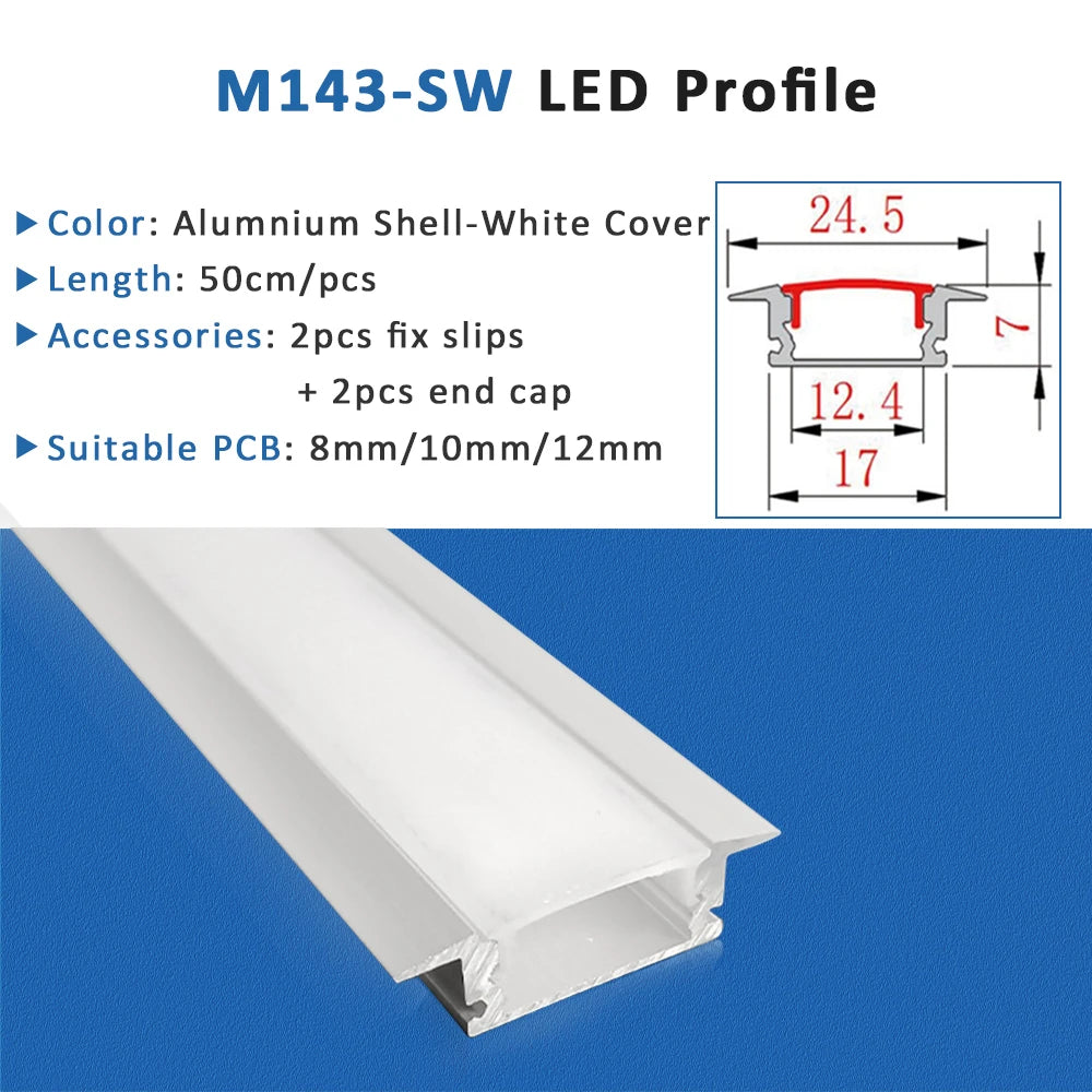 bande led profil aluminium 50cm flexible moderne adhésif opaque silver white