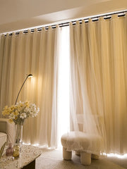 rideau blanc cassé semi transparent nordique tissu texturé élégant chambre fille métalliques