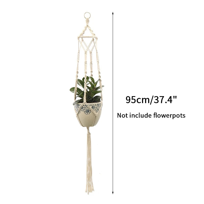 porte plante suspendu macramé blanc coton décoration bohème jardin intérieur balcon maison extérieur