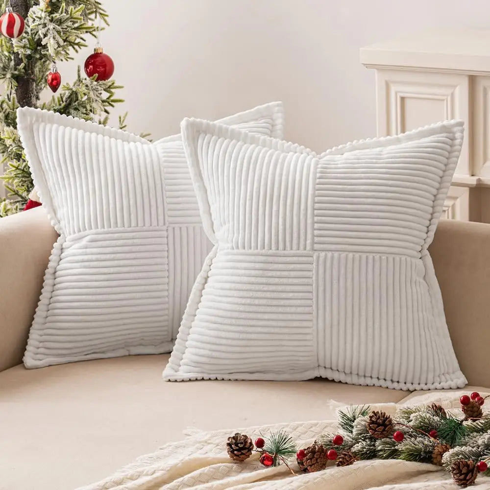 housse coussin velours rayé rouge vert blanc moderne 24x24 pouces zipper cuisine noel