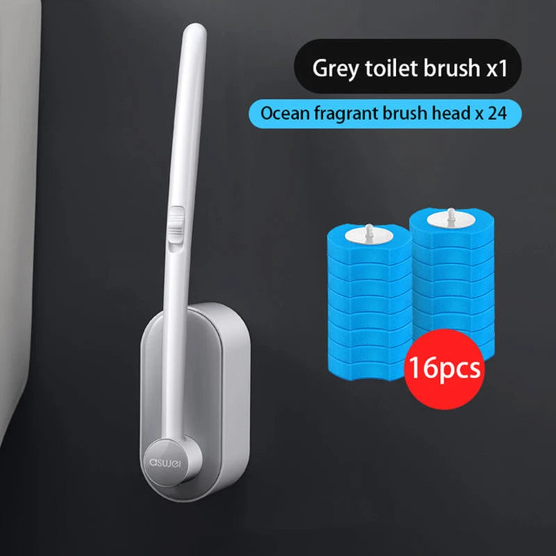 brosse toilette long manche remplacement facile blanc bleu moderne adhésif rechargeable set