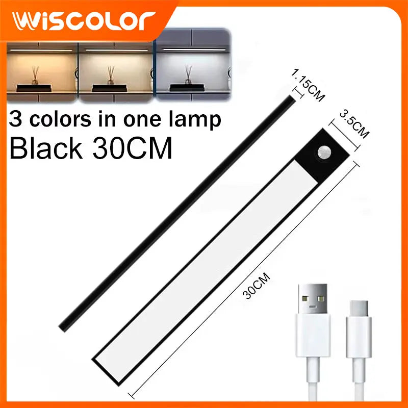 lampe led rechargeable usb capteur mouvement veilleuse rectangle aluminium noir moderne adhésif flux lumineux
