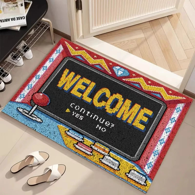 tapis d'entrée moderne rétro rouge noir bleu blanc motif géométrique résistant extérieur adulte chambre
