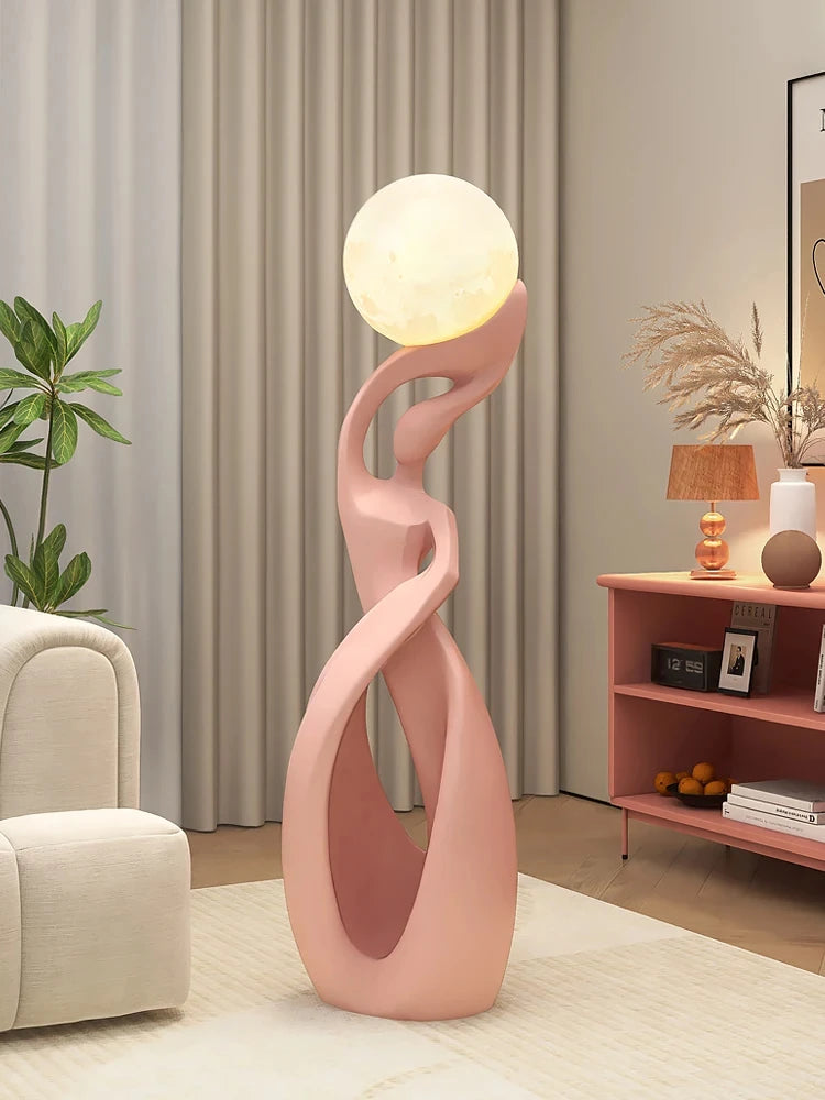 Statue déco intérieur abstraite lumineuse en résine kaki foncé