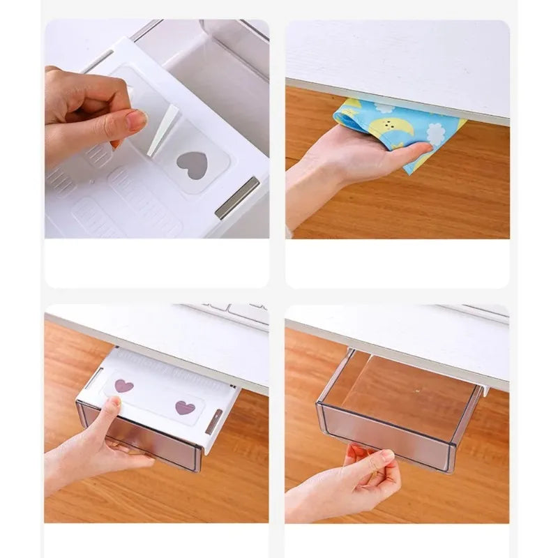tiroir rangement transparent adhésif moderne papier stylos gommes rangement sous table blanc utilitaire