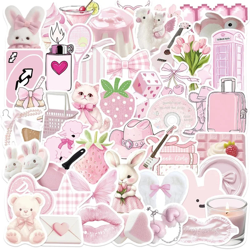 sticker pvc rose blanc geometrique animal fruit coeur aesthetic doux adhésif pack 10pcs 30pcs