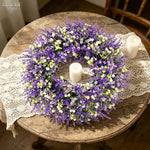 couronne florale artificielle violette blanche verte décoration extérieure mariage fête prénuptiale rustique naturel