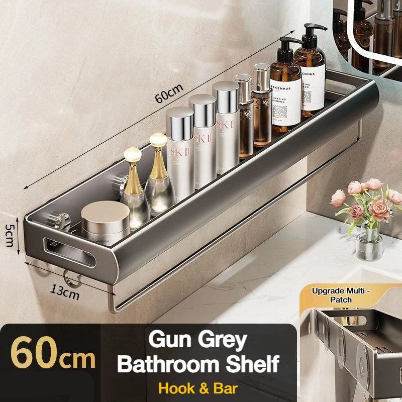 étagère murale adhésive sans perçage gris métallisé moderne 30cm 40cm 50cm 60cm