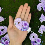 bougies chiffres violets fleurs anniversaire décoratives sans flamme enfants gâteau paillettes numérotation festive