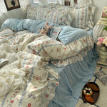 parure lit complète fleurs vintage princesse housse couette drap taies oreillers