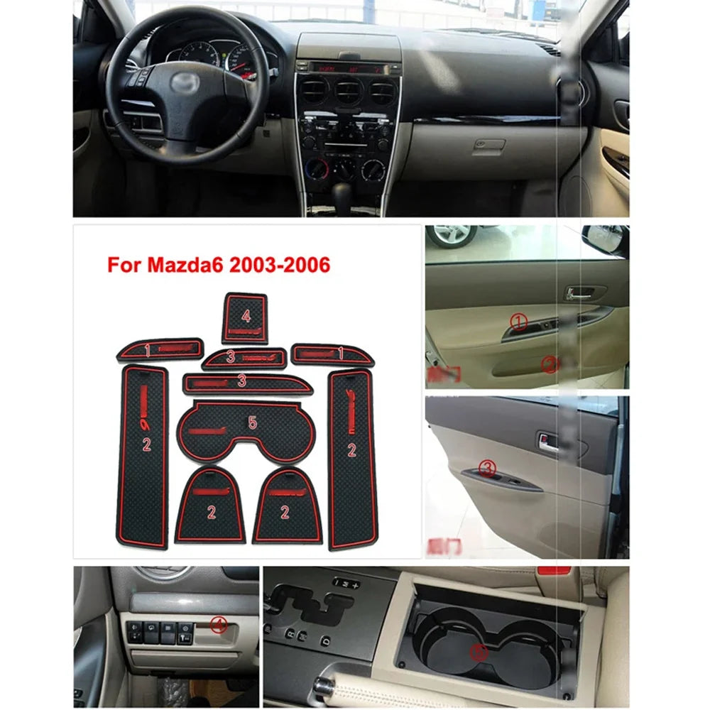 tapis antidérapants texturés adhésifs intérieur auto noir rouge bleu blanc Mazda 2003 2006