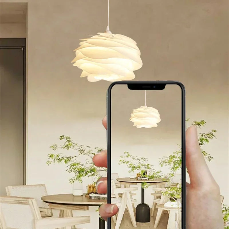 lampe suspendue moderne pvc blanc plissé opaque chambre coucher