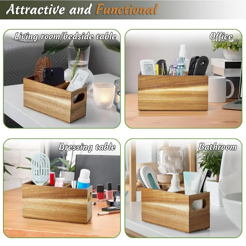 boîte rangement bois compartiments réutilisable ustensiles cuisine articles divers modernes rustiques