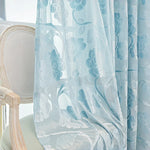 rideau floral bleu clair polyester translucide moderne tringle intimité salon chambre