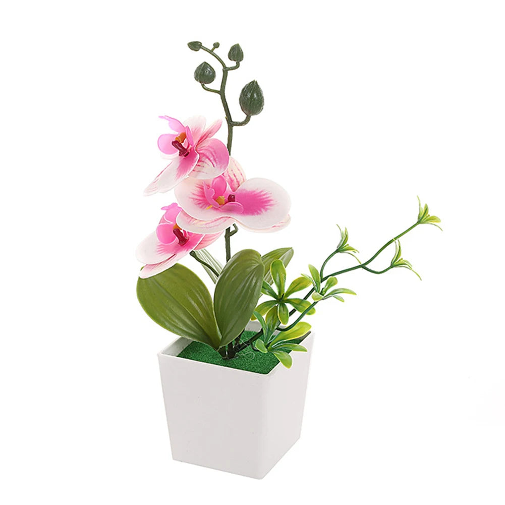 décoration intérieure orchidée artificielle pot blanc fleurs simples feuilles vertes moderne