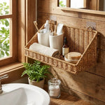 panier osier tressé marron clair rustique clips adhésifs cuisine rangement réutilisable grande capacité multipurpose