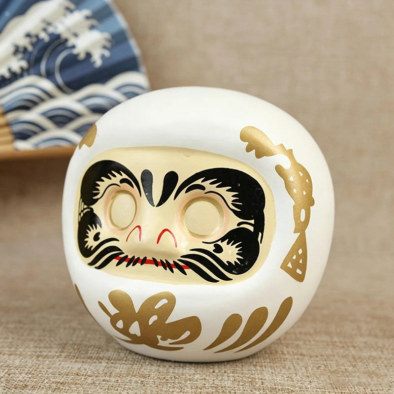 décoration zen daruma céramique rouge or argent vert jaune blanc noir fengshui mascotte traditionnelle