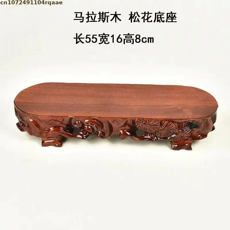 support bonsaï bois sculpté motifs floraux artisanal marron foncé unique présentation plante fleur