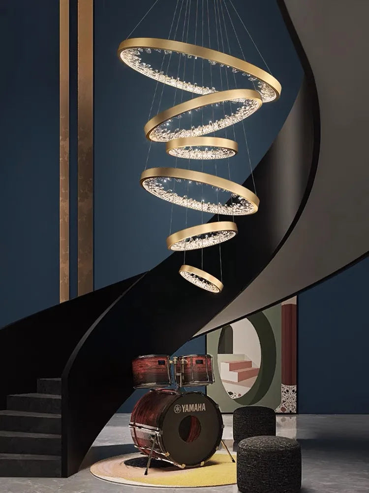 suspension lumineuse moderne or noir strass circulaire chambre salon led
