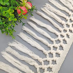 ruban macramé blanc motifs géométriques boho artisanal 15.5cm large franges coton tissu
