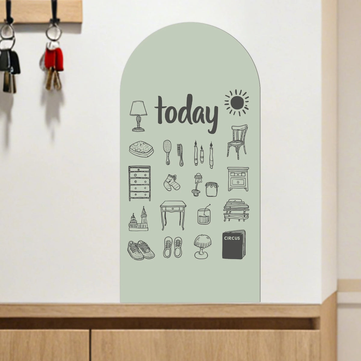 tableau blanc moderne motif cuisine lettres animaux vert pastel autocollant pvc feutres gomme tampon