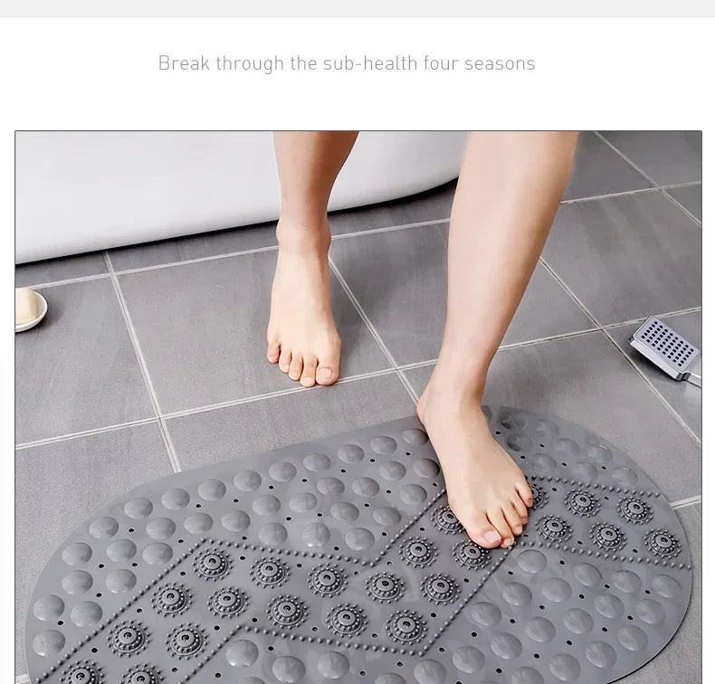 tapis bain texturé motifs géométriques ovales modernes couleurs gris bleu blanc orange rose bien