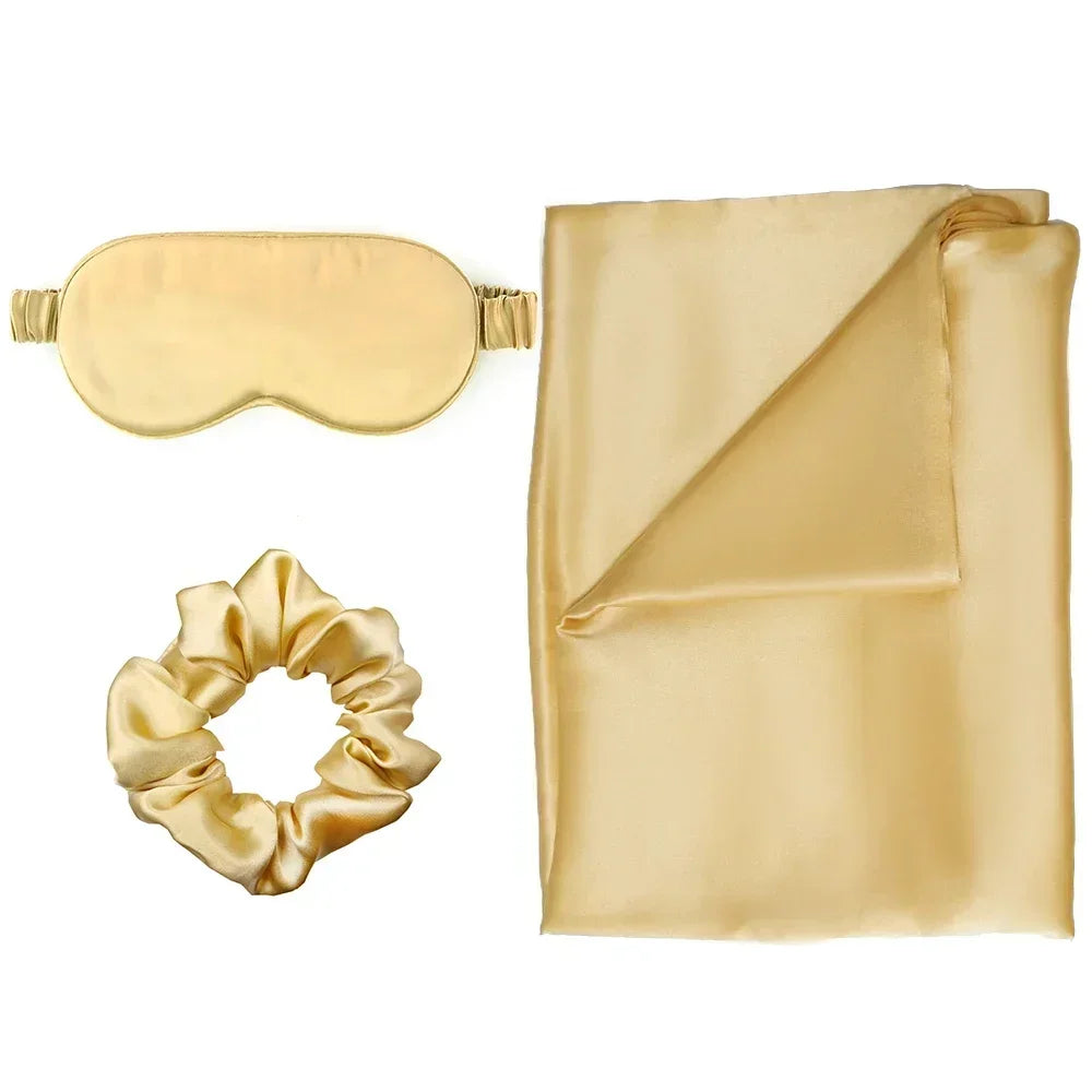ensemble sommeil soie naturelle taie oreiller masque yeux chouchou cheveux coffret cadeau luxe